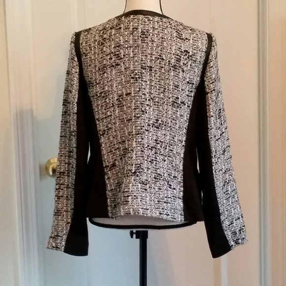 Tweed zip-front jacket with faux leather trim - Picture 2 of 3